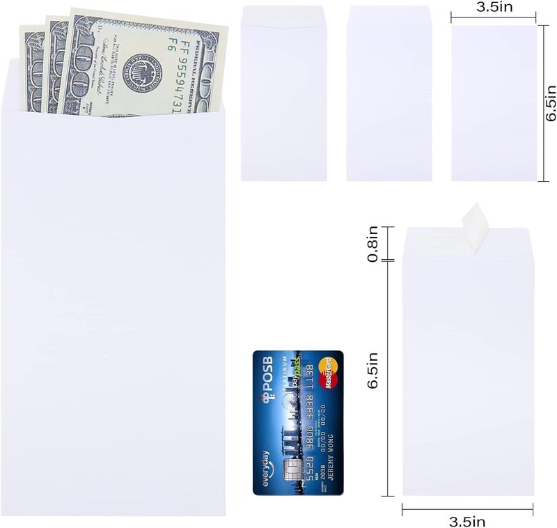 Keketer 200 Pack Cash Envelopes Self adhesive 6.7x3.5 Inch, Fit for Envelope Money Saving Challenge, White 120 GSM Thick Money Envelopes for Cash, Budgeting, Tips, Check, Coin & Tickets - Image 2